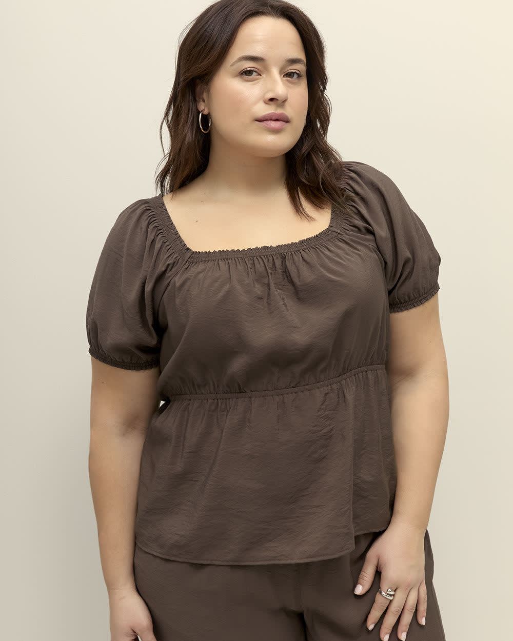 Square Neck with Short Balloon Sleeves Blouse Chocolate martini 1 Square Neck with Short Balloon Sleeves Blouse Chocolate martini