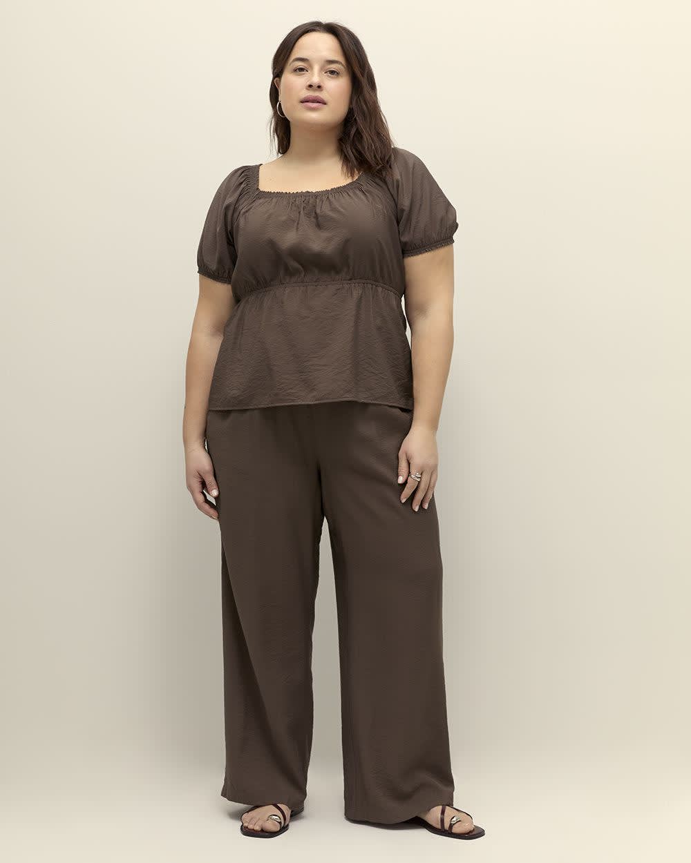 Square Neck with Short Balloon Sleeves Blouse Chocolate martini 2 Square Neck with Short Balloon Sleeves Blouse Chocolate martini
