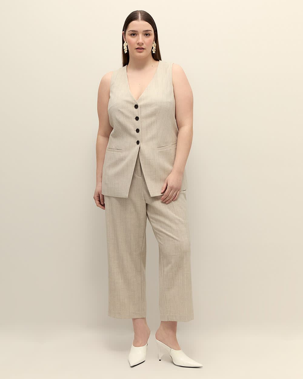 Twill Straight-Leg Cropped Pant - Addition Elle Caramel latte stripe 1 Twill Straight-Leg Cropped Pant - Addition Elle Caramel latte stripe