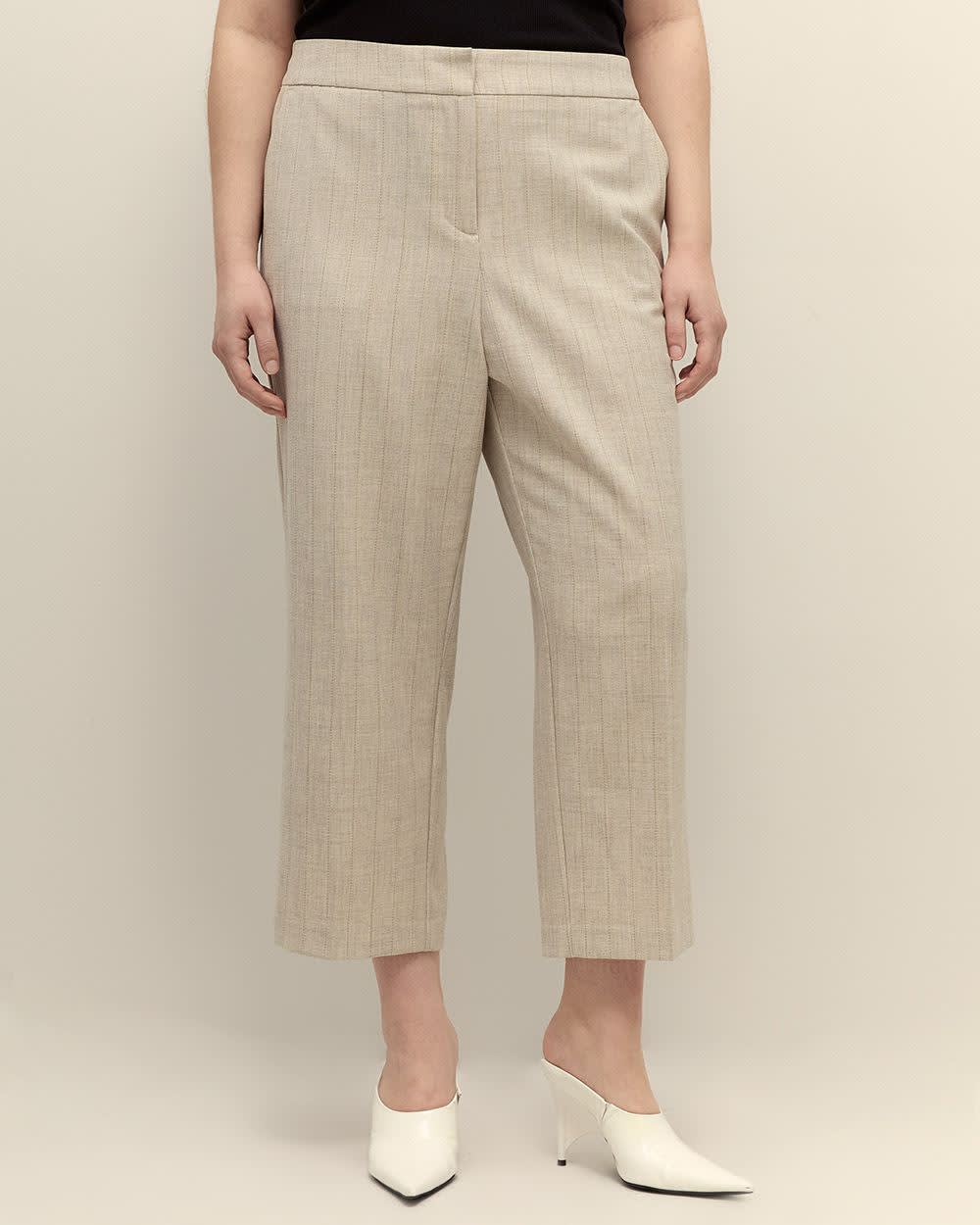 Twill Straight-Leg Cropped Pant - Addition Elle Caramel latte stripe 2 Twill Straight-Leg Cropped Pant - Addition Elle Caramel latte stripe