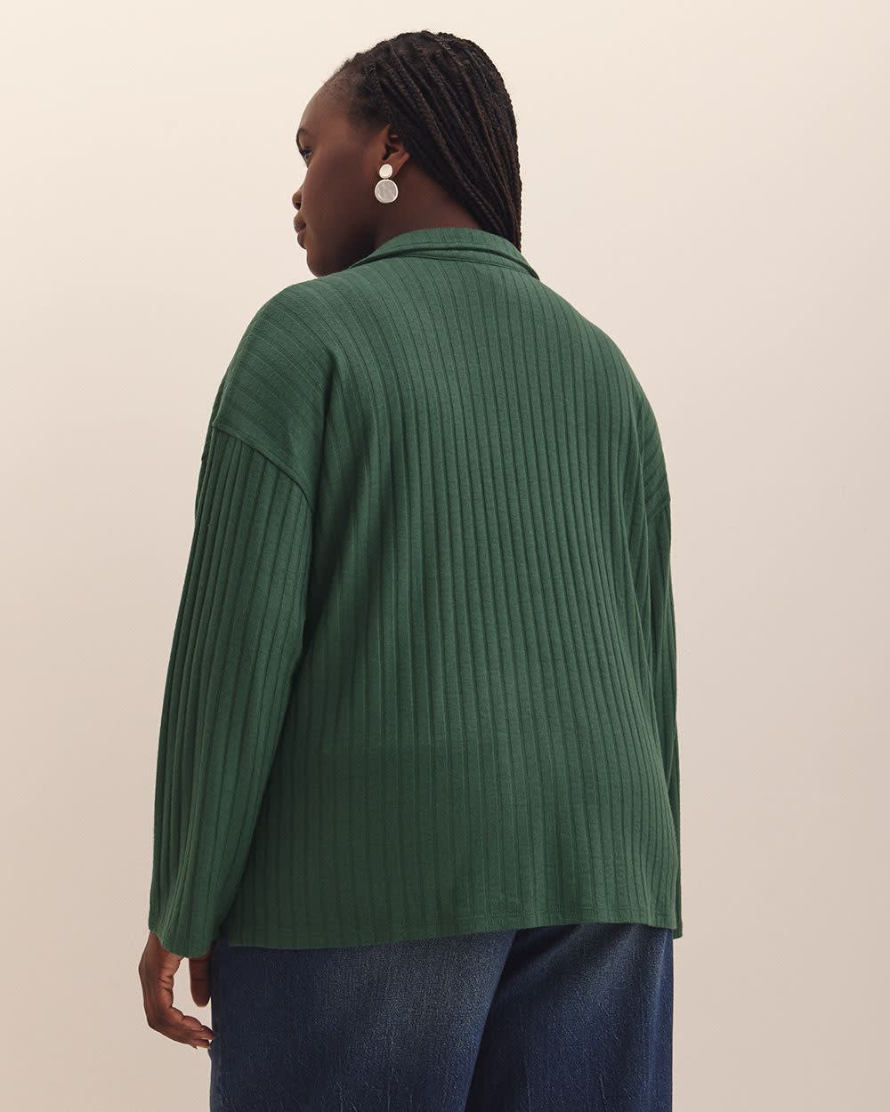 Ribbed Polo Knit Top Jungle green