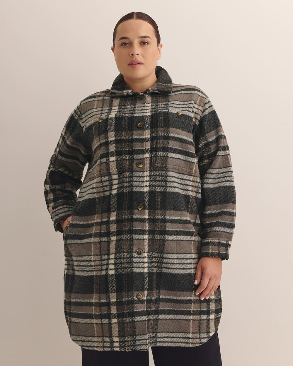 Wildest Venture Long Plaid Fleece Coat - Columbia Black printed