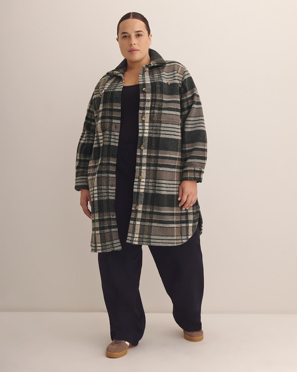 Wildest Venture Long Plaid Fleece Coat - Columbia Black printed