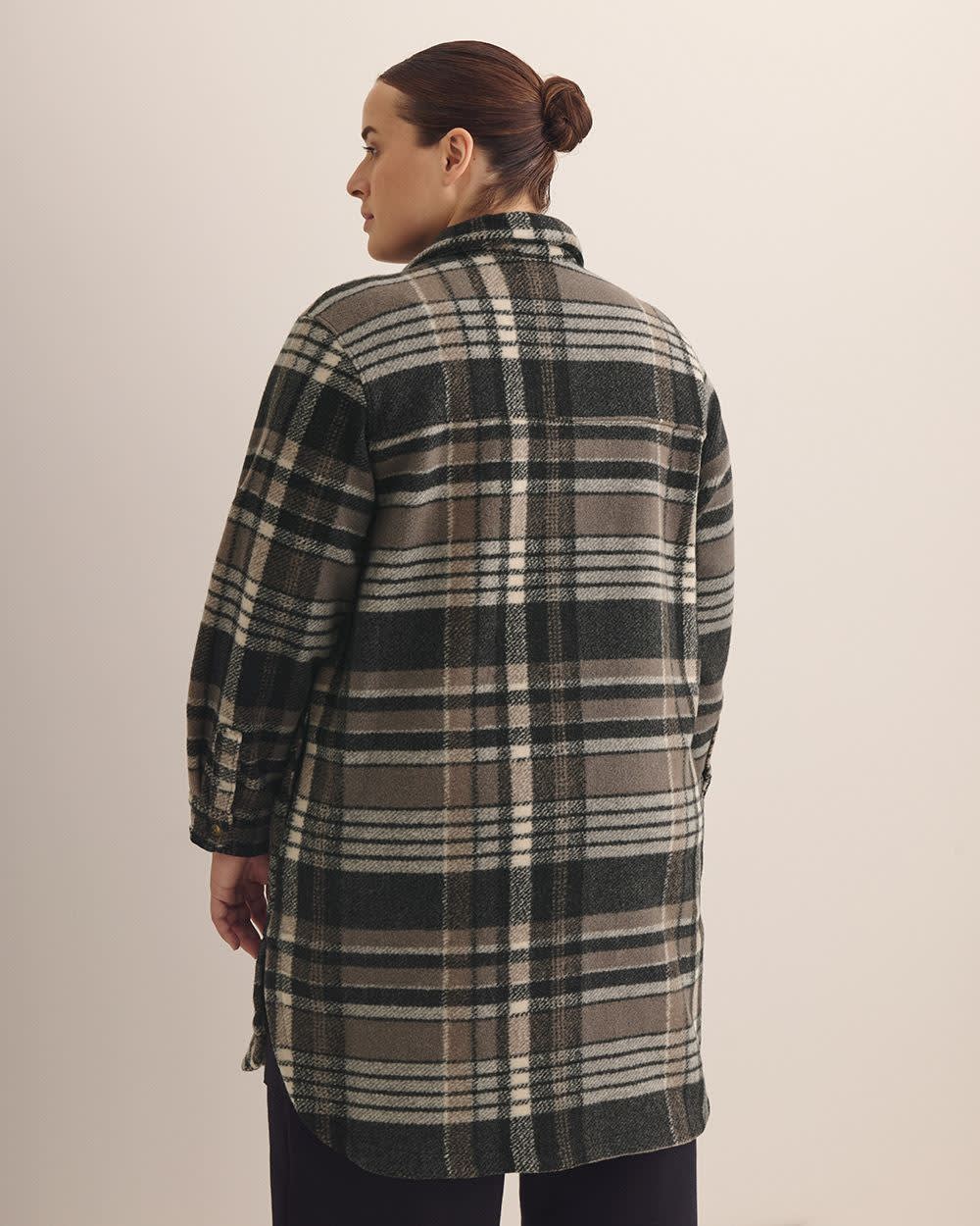 Wildest Venture Long Plaid Fleece Coat - Columbia Black printed