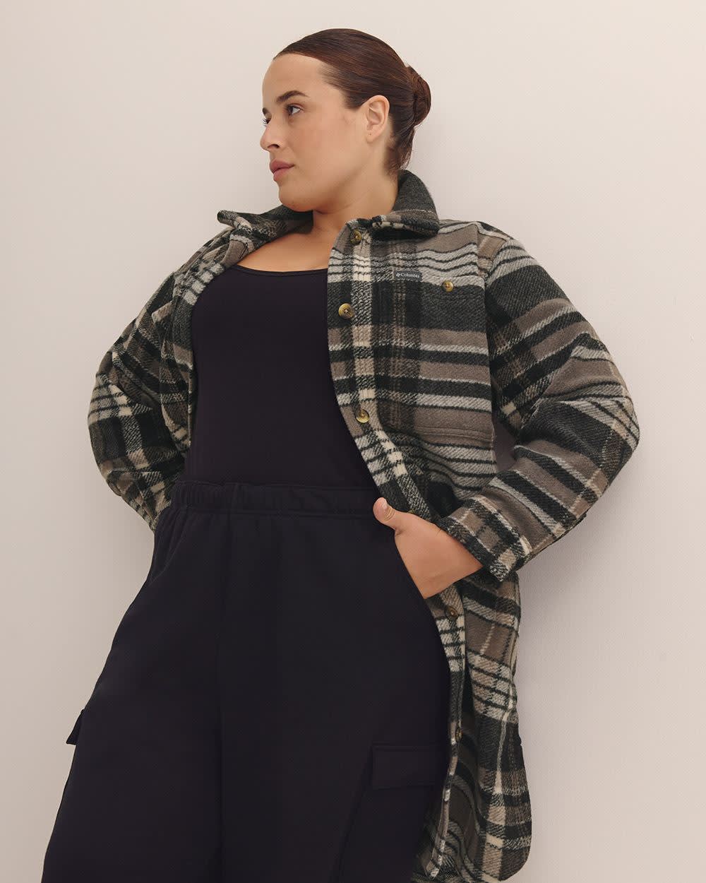Wildest Venture Long Plaid Fleece Coat - Columbia Black printed