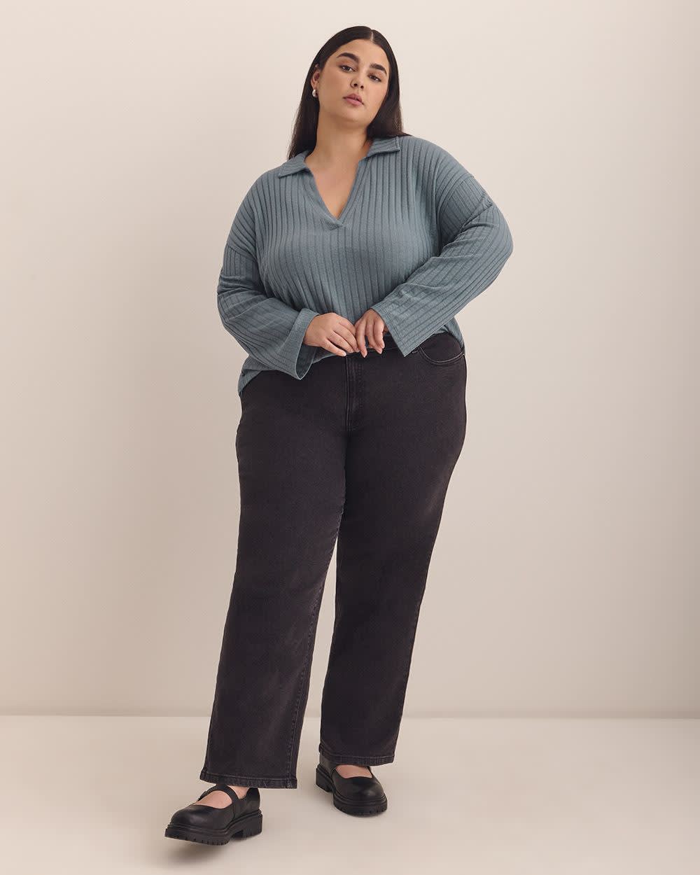 Ribbed Polo Knit Top Stormy weather 2 Ribbed Polo Knit Top Stormy weather