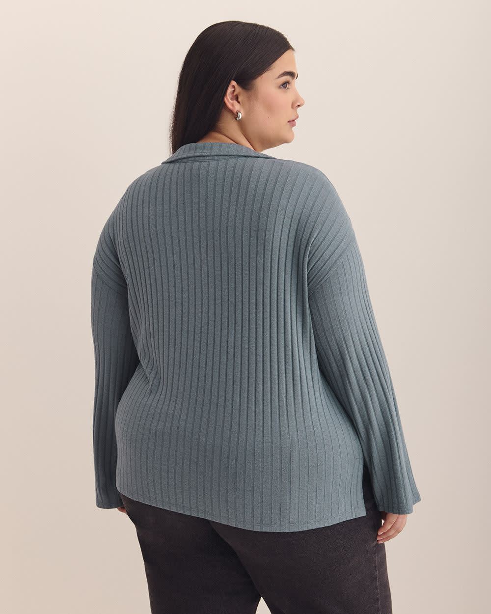 Ribbed Polo Knit Top Stormy weather 3 Ribbed Polo Knit Top Stormy weather