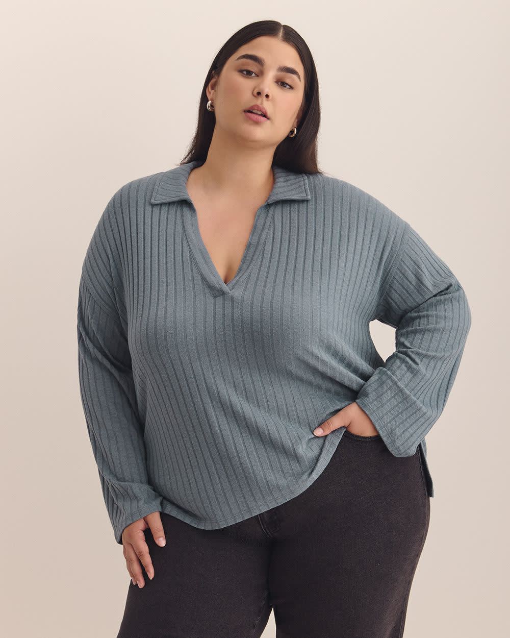 Ribbed Polo Knit Top Stormy weather 4 Ribbed Polo Knit Top Stormy weather