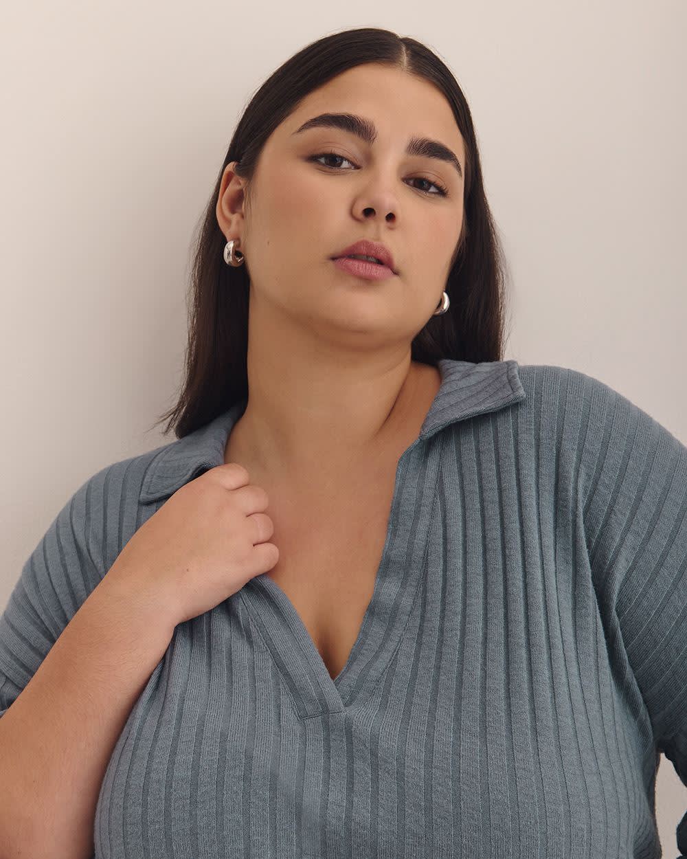 Ribbed Polo Knit Top Stormy weather 5 Ribbed Polo Knit Top Stormy weather