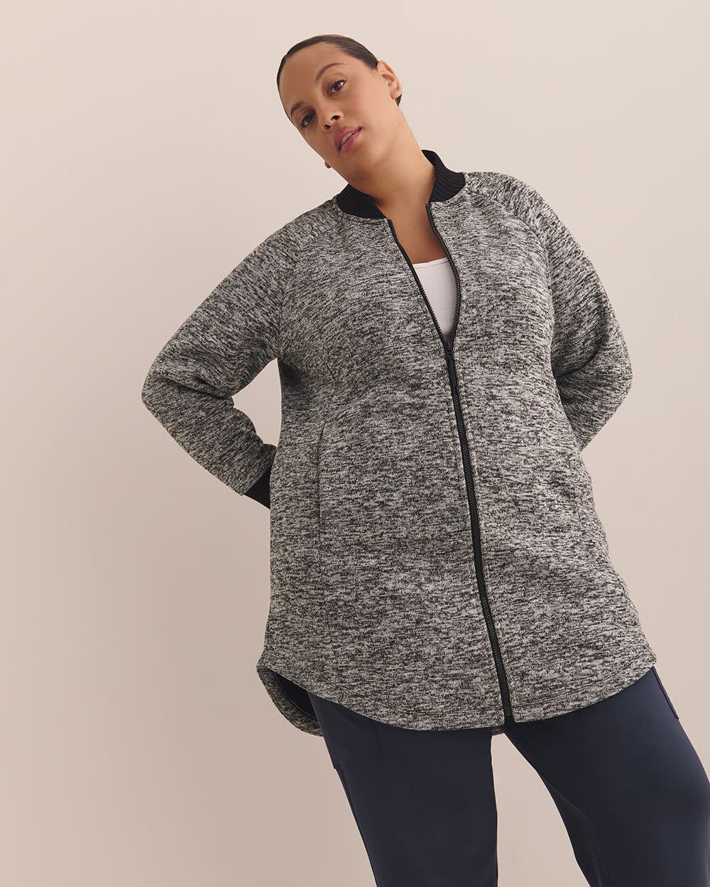 Long Bonded Fleece Bomber Jacket - Active Zone Black space dye