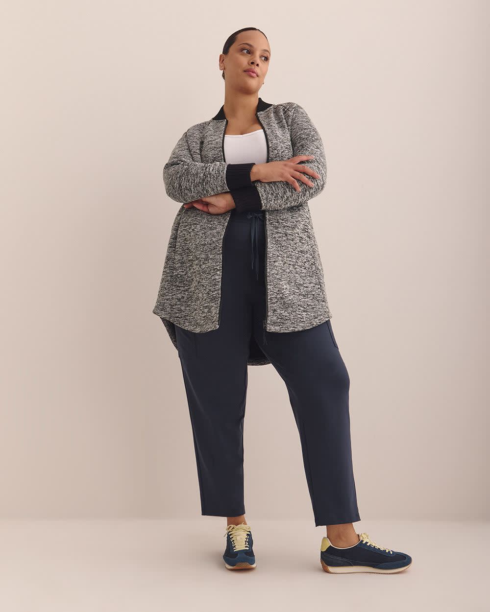 Long Bonded Fleece Bomber Jacket - Active Zone Black space dye