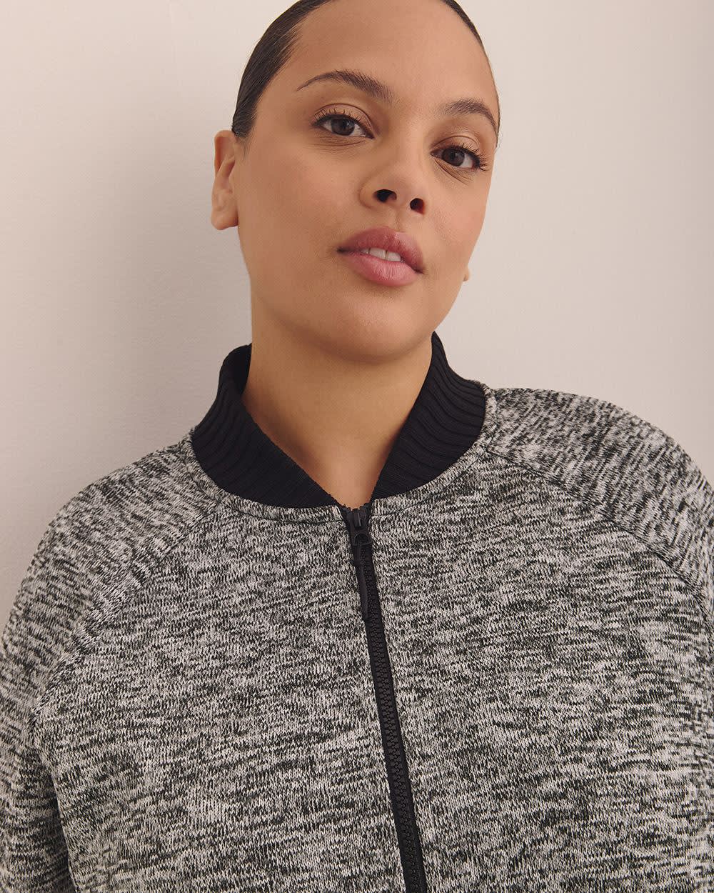 Long Bonded Fleece Bomber Jacket - Active Zone Black space dye