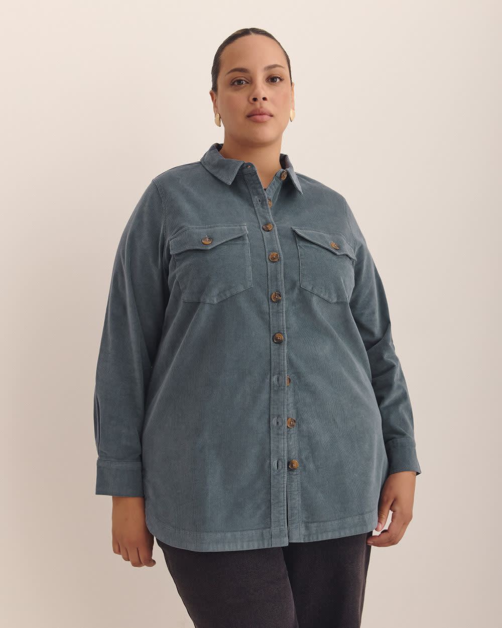 Corduroy Buttoned Down Shirt with Patch Pockets Stormy weather