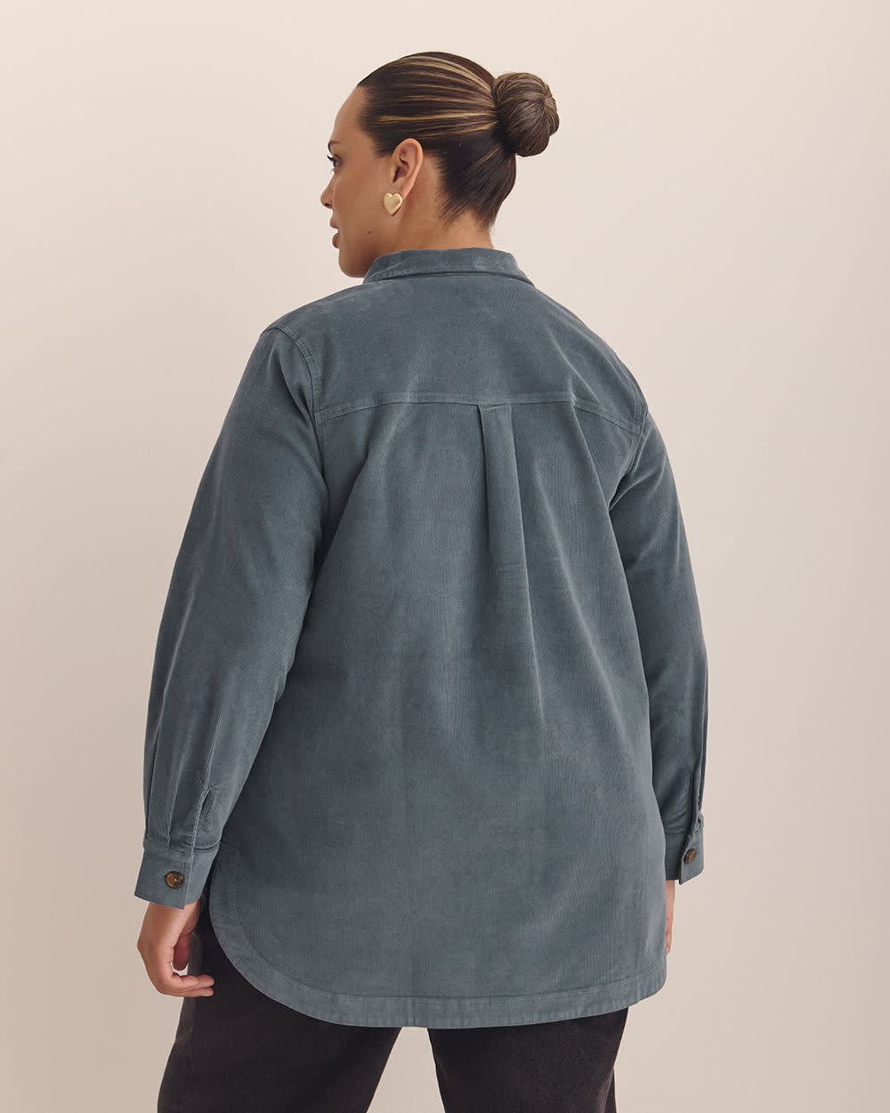 Corduroy Buttoned Down Shirt with Patch Pockets Stormy weather