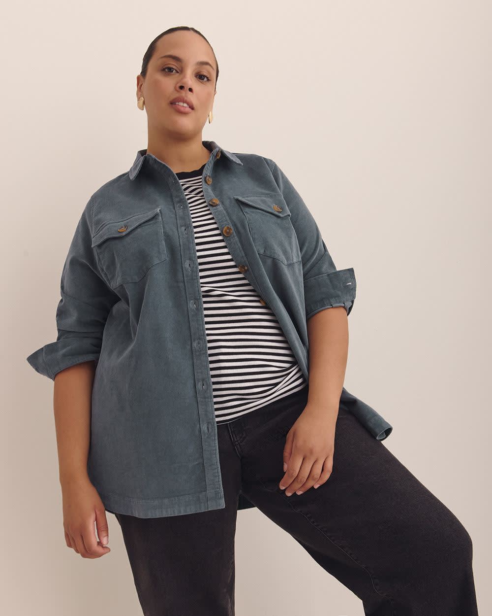 Corduroy Buttoned Down Shirt with Patch Pockets Stormy weather