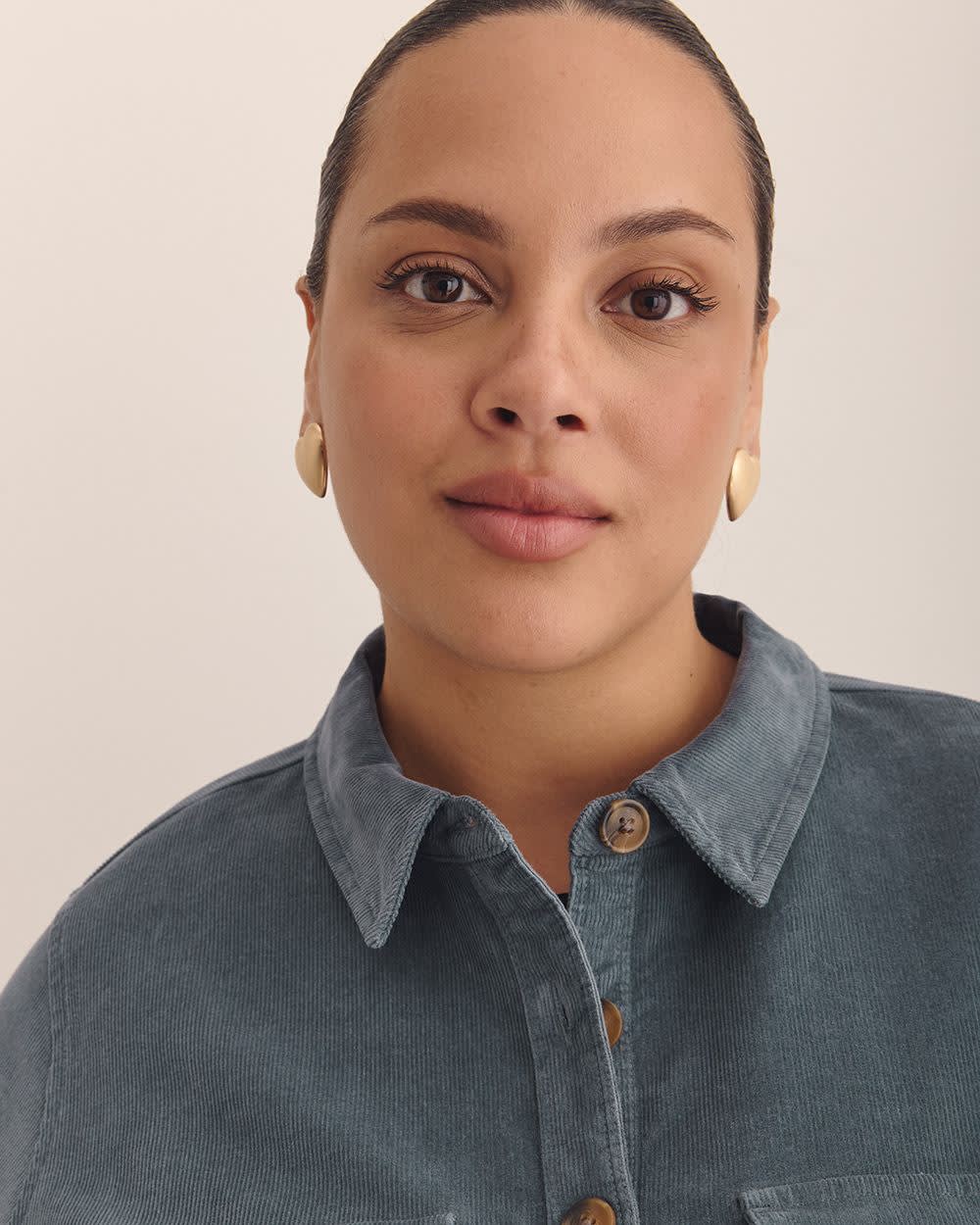 Corduroy Buttoned Down Shirt with Patch Pockets Stormy weather