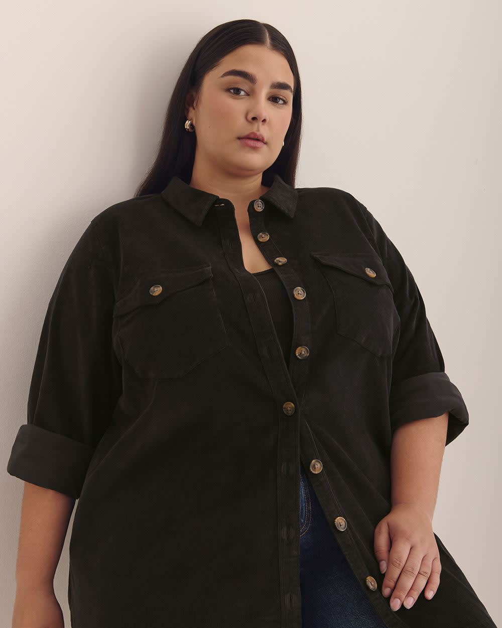 Corduroy Buttoned Down Shirt with Patch Pockets Phantom 1 Corduroy Buttoned Down Shirt with Patch Pockets Phantom