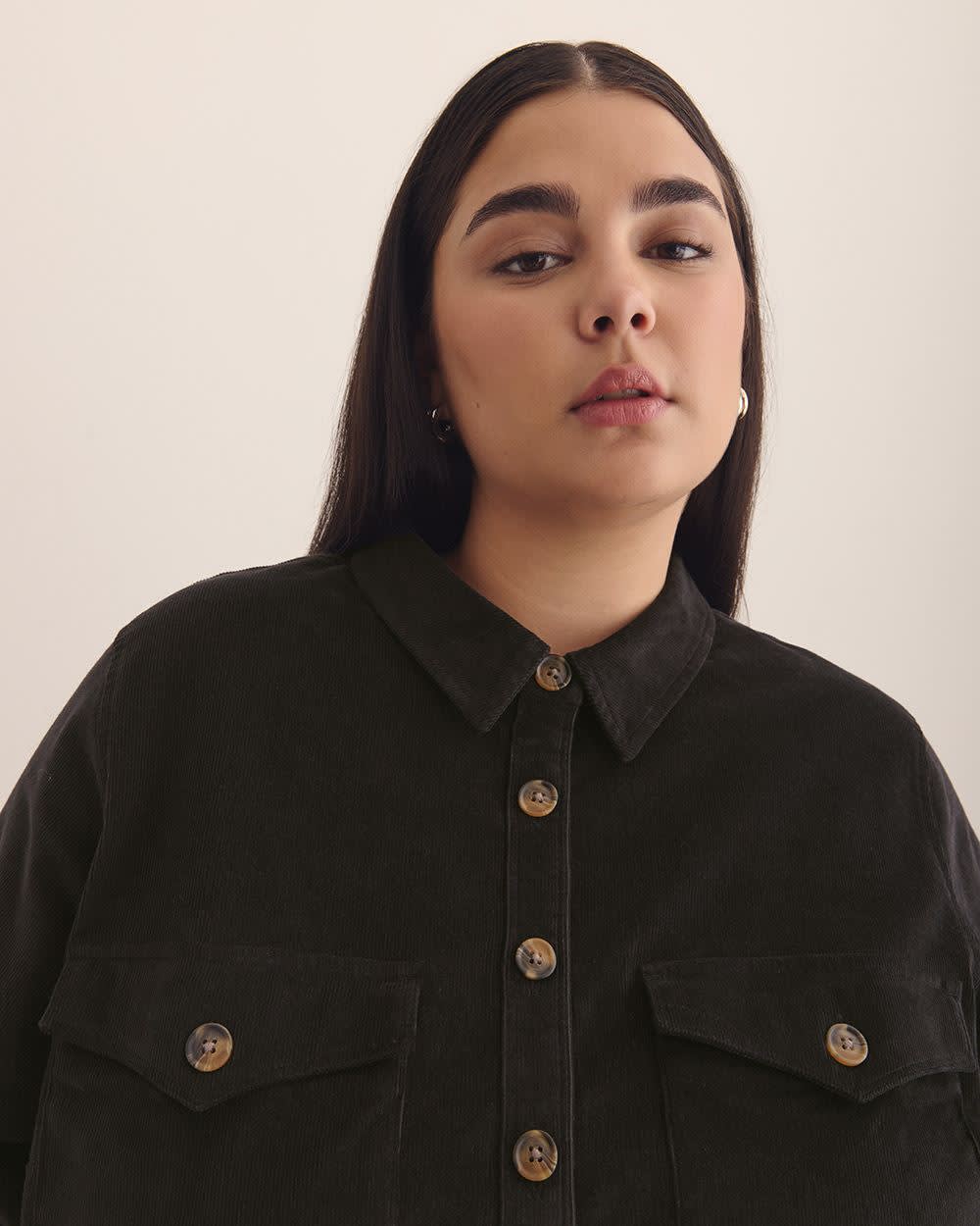 Corduroy Buttoned Down Shirt with Patch Pockets Phantom 5 Corduroy Buttoned Down Shirt with Patch Pockets Phantom