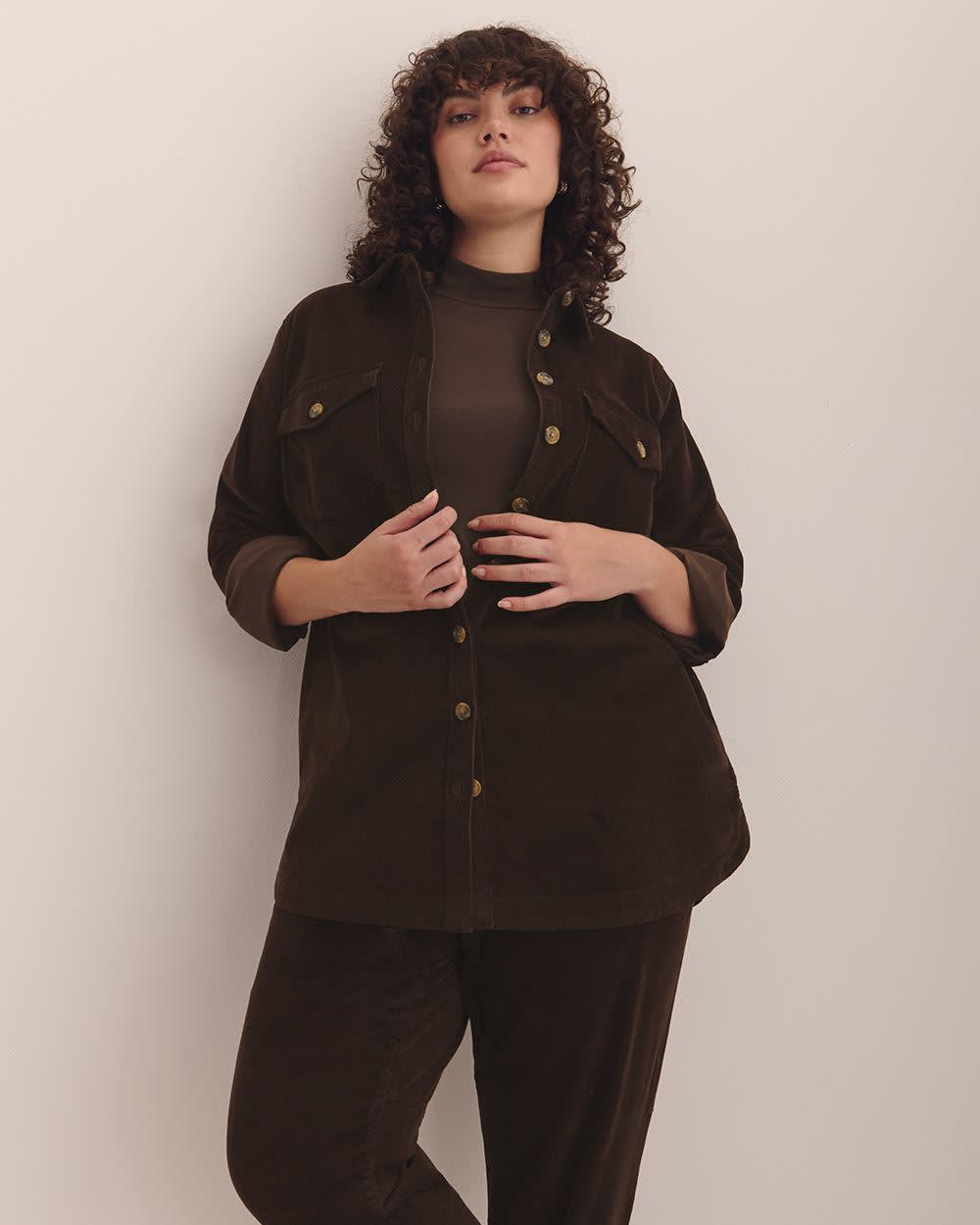 Corduroy Buttoned Down Shirt with Patch Pockets Coffee bean 1 Corduroy Buttoned Down Shirt with Patch Pockets Coffee bean