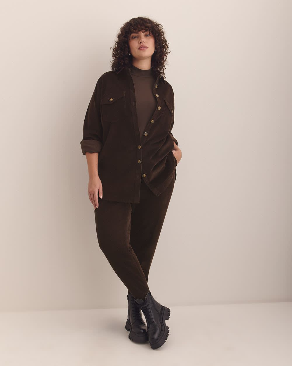 Corduroy Buttoned Down Shirt with Patch Pockets Coffee bean 2 Corduroy Buttoned Down Shirt with Patch Pockets Coffee bean
