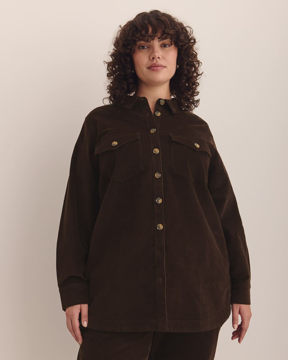 Corduroy Buttoned Down Shirt with Patch Pockets Coffee bean 4 Corduroy Buttoned Down Shirt with Patch Pockets Coffee bean