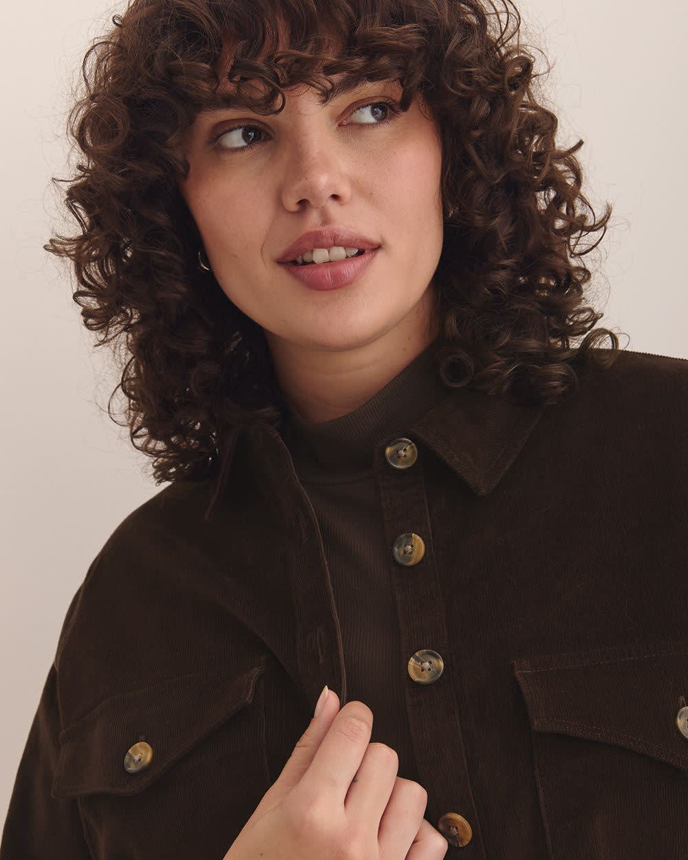 Corduroy Buttoned Down Shirt with Patch Pockets Coffee bean 5 Corduroy Buttoned Down Shirt with Patch Pockets Coffee bean