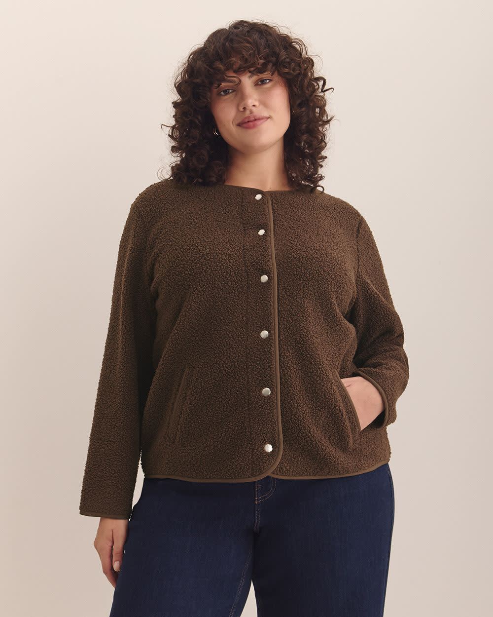 Sherpa Cardigan with Snaps Shopping Bag 1 Sherpa Cardigan with Snaps Shopping Bag