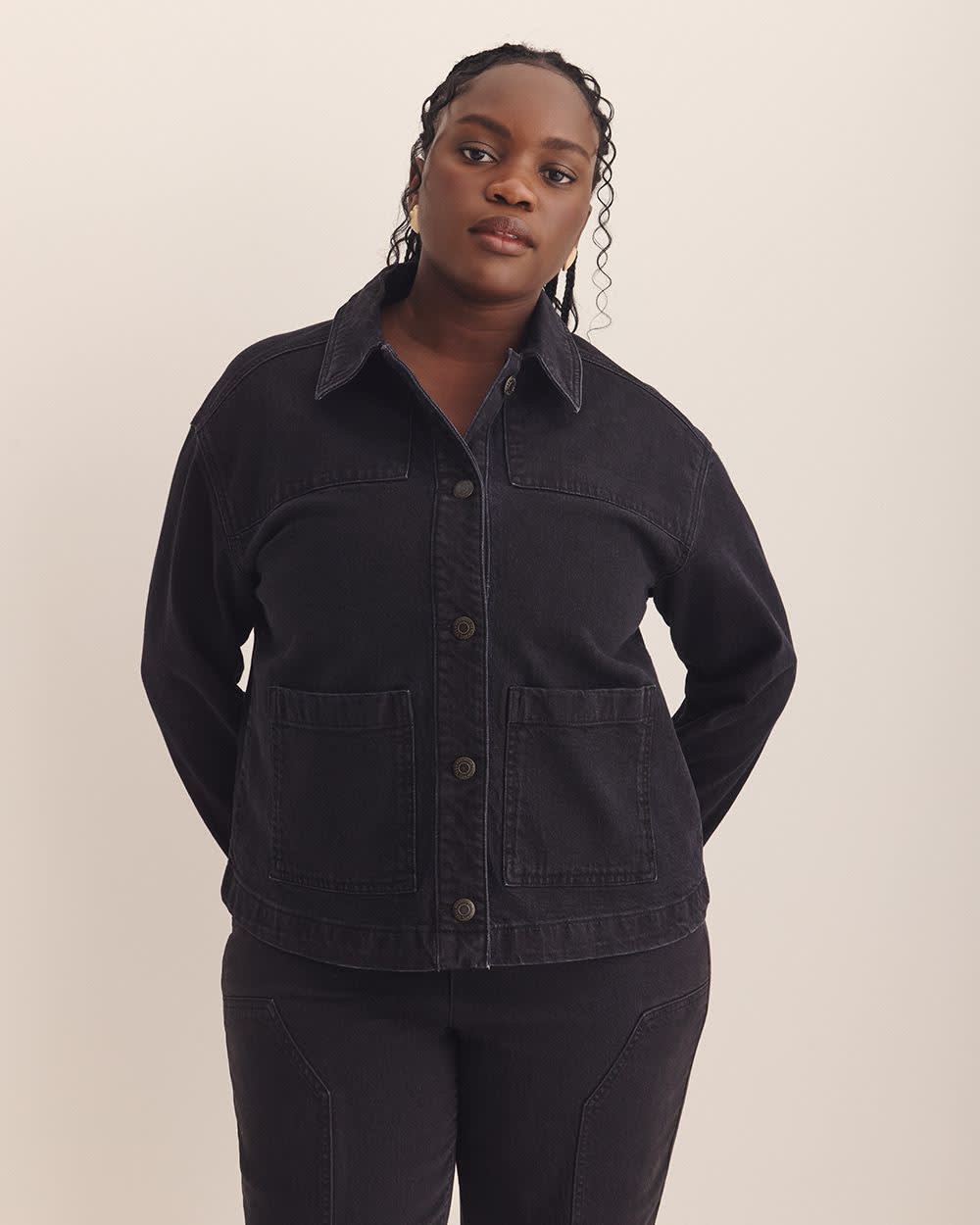 Cropped Utility Denim Jacket - Addition Elle Denim black