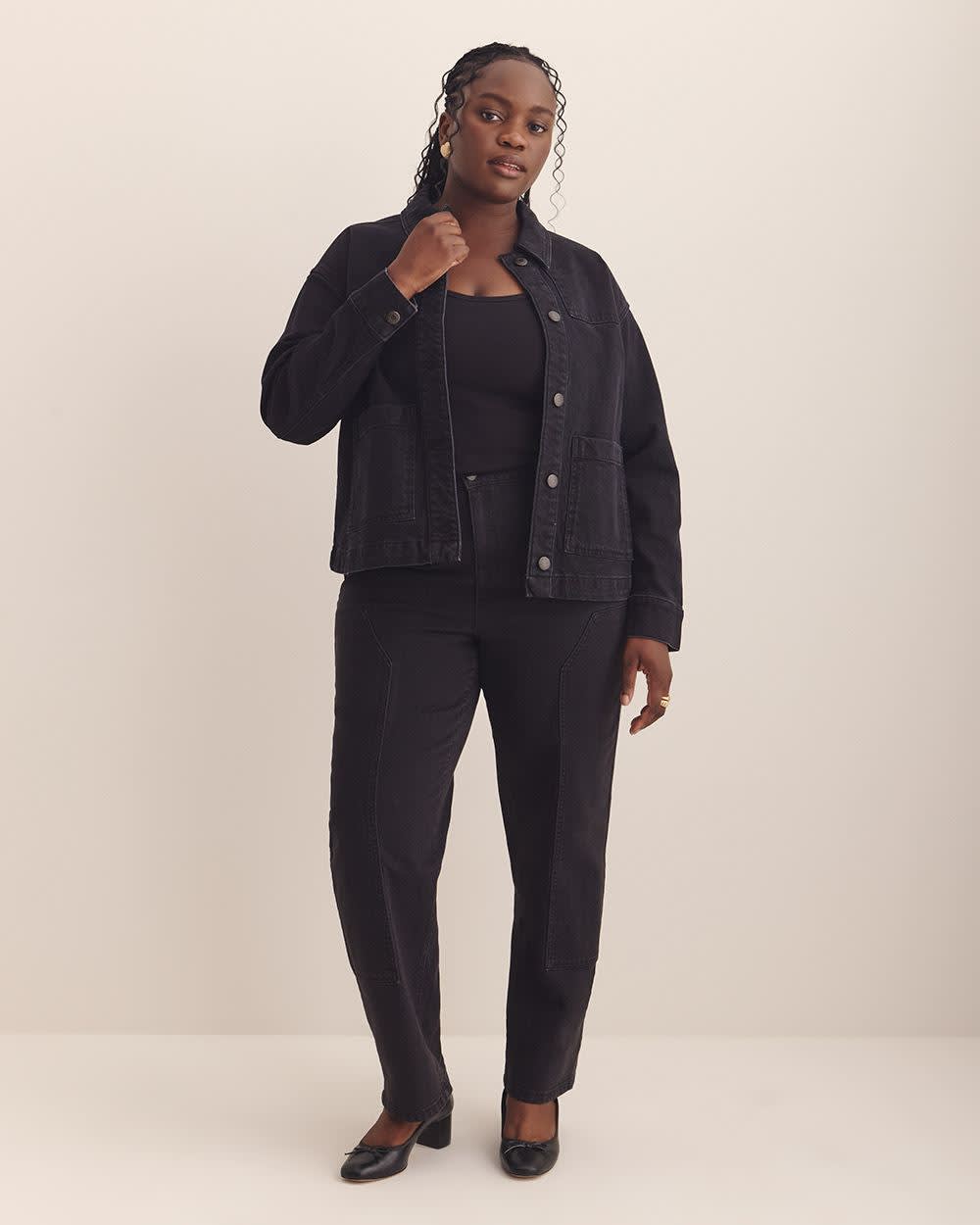 Cropped Utility Denim Jacket - Addition Elle Denim black