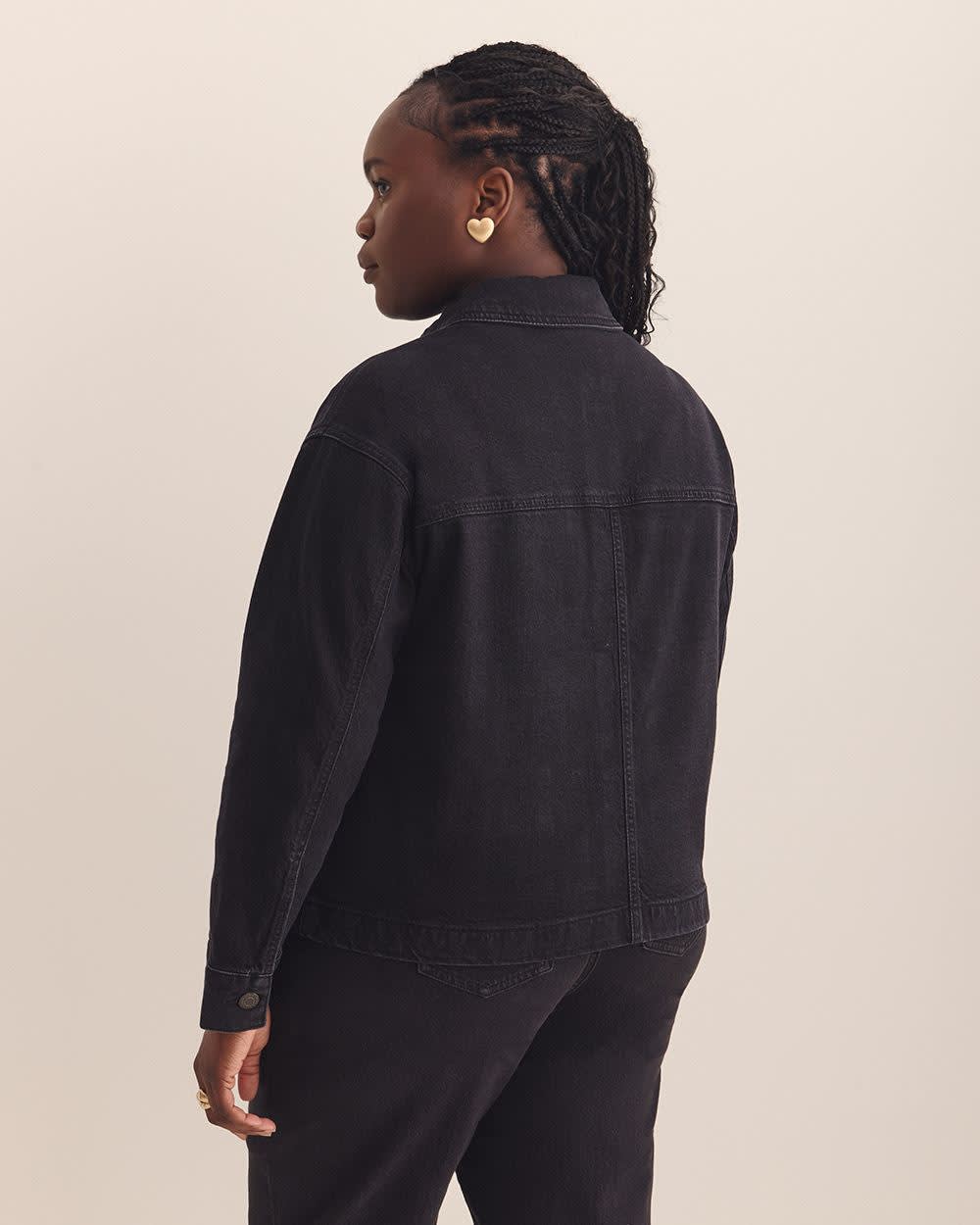Cropped Utility Denim Jacket - Addition Elle Denim black 3 Cropped Utility Denim Jacket - Addition Elle Denim black