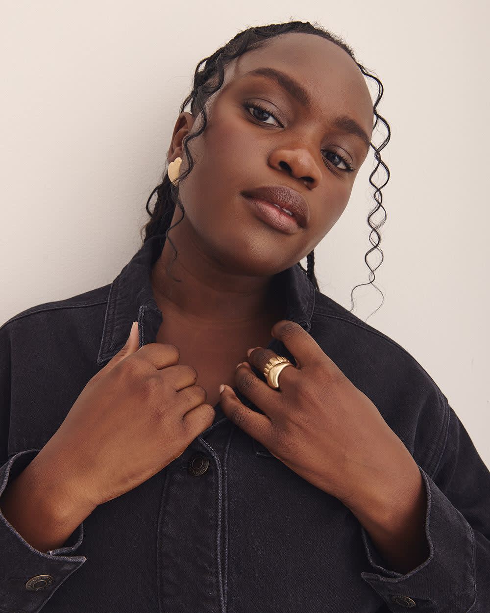 Cropped Utility Denim Jacket - Addition Elle Denim black 4 Cropped Utility Denim Jacket - Addition Elle Denim black
