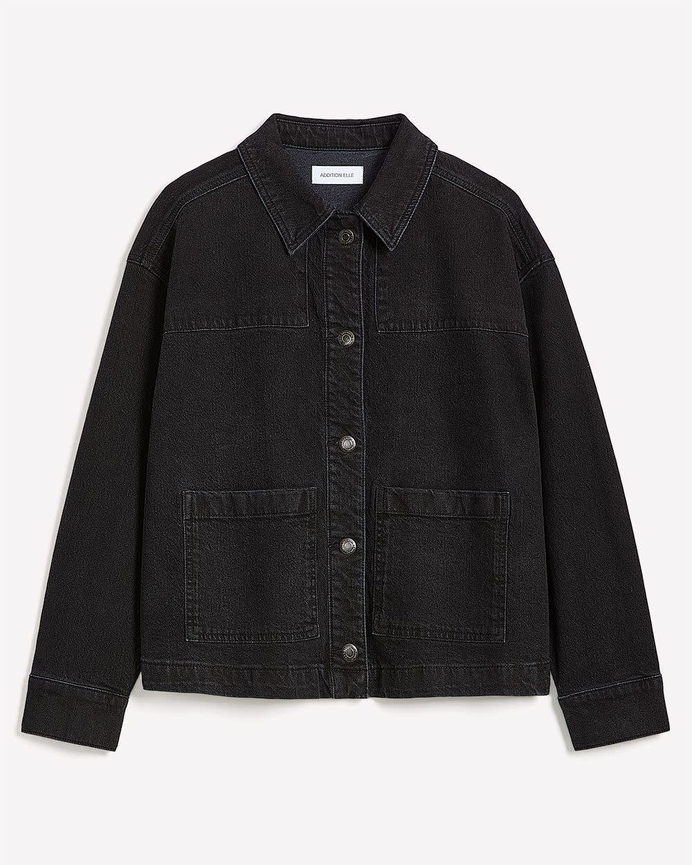 Cropped Utility Denim Jacket - Addition Elle Denim black 6 Cropped Utility Denim Jacket - Addition Elle Denim black