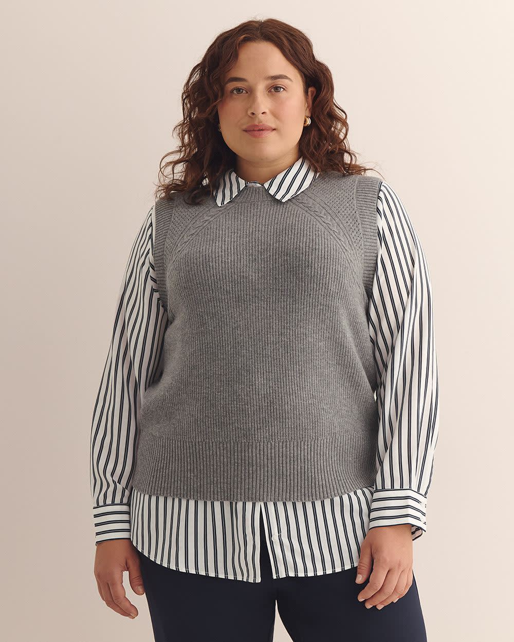 Responsible, Cable Knit Sweater Vest Dark grey mix-