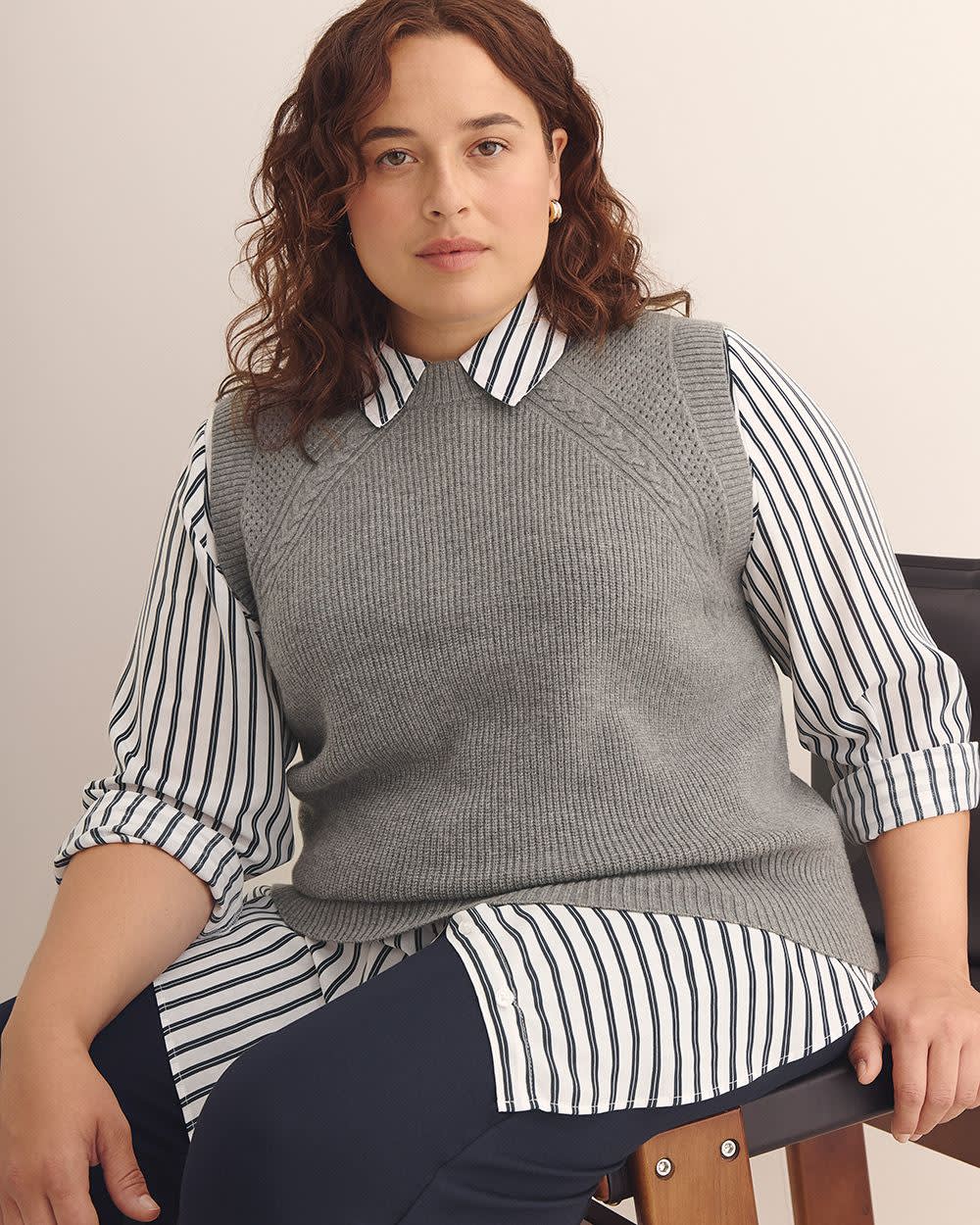 Responsible, Cable Knit Sweater Vest Dark grey mix-