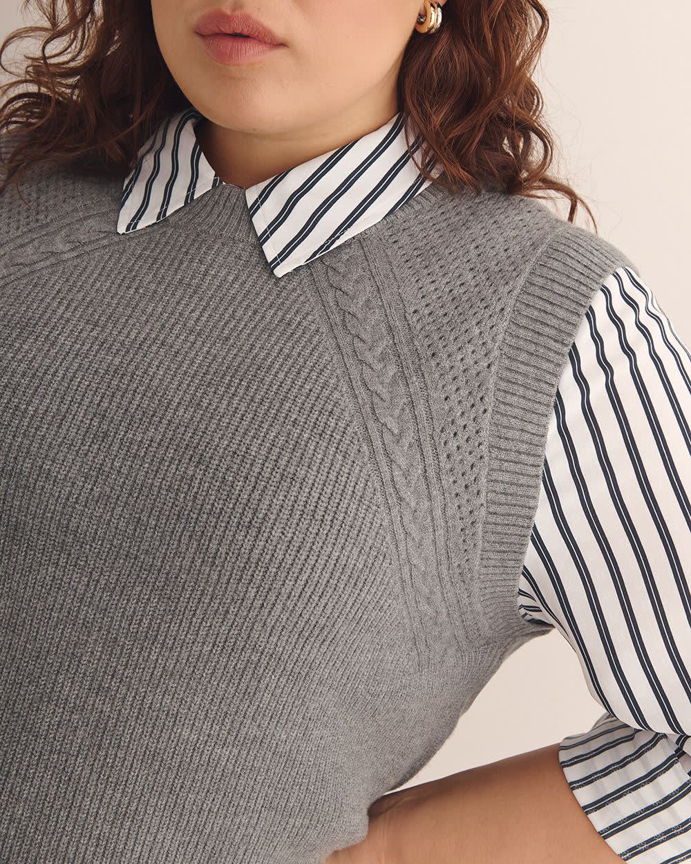 Responsible, Cable Knit Sweater Vest Dark grey mix-