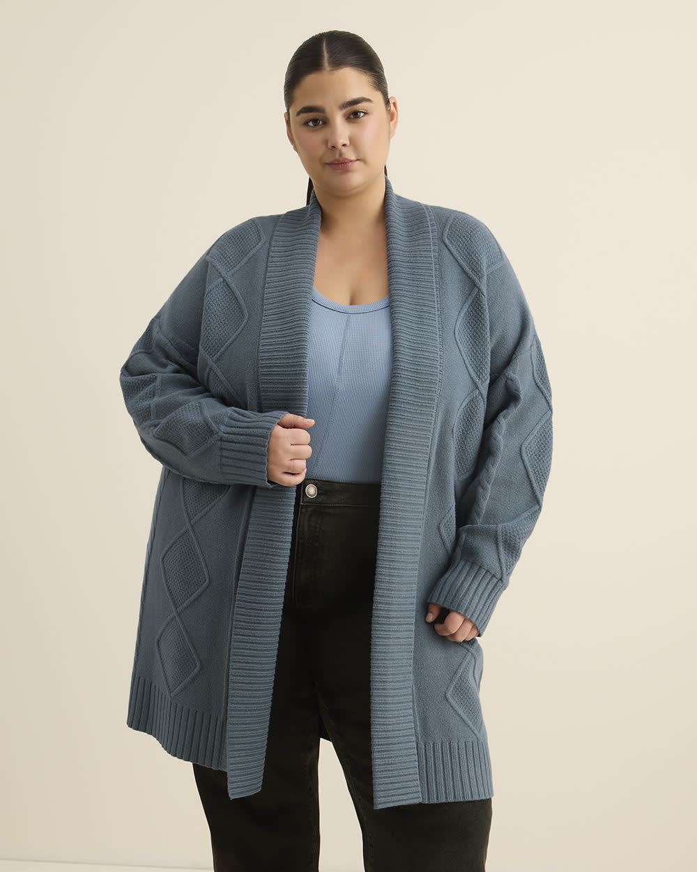 Tunic Sweater Cardigan with Cable Stitch Details Stormy weather