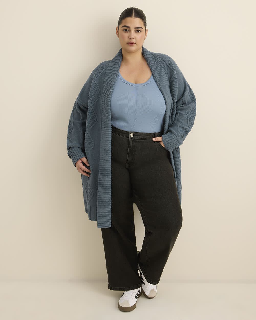 Tunic Sweater Cardigan with Cable Stitch Details Stormy weather