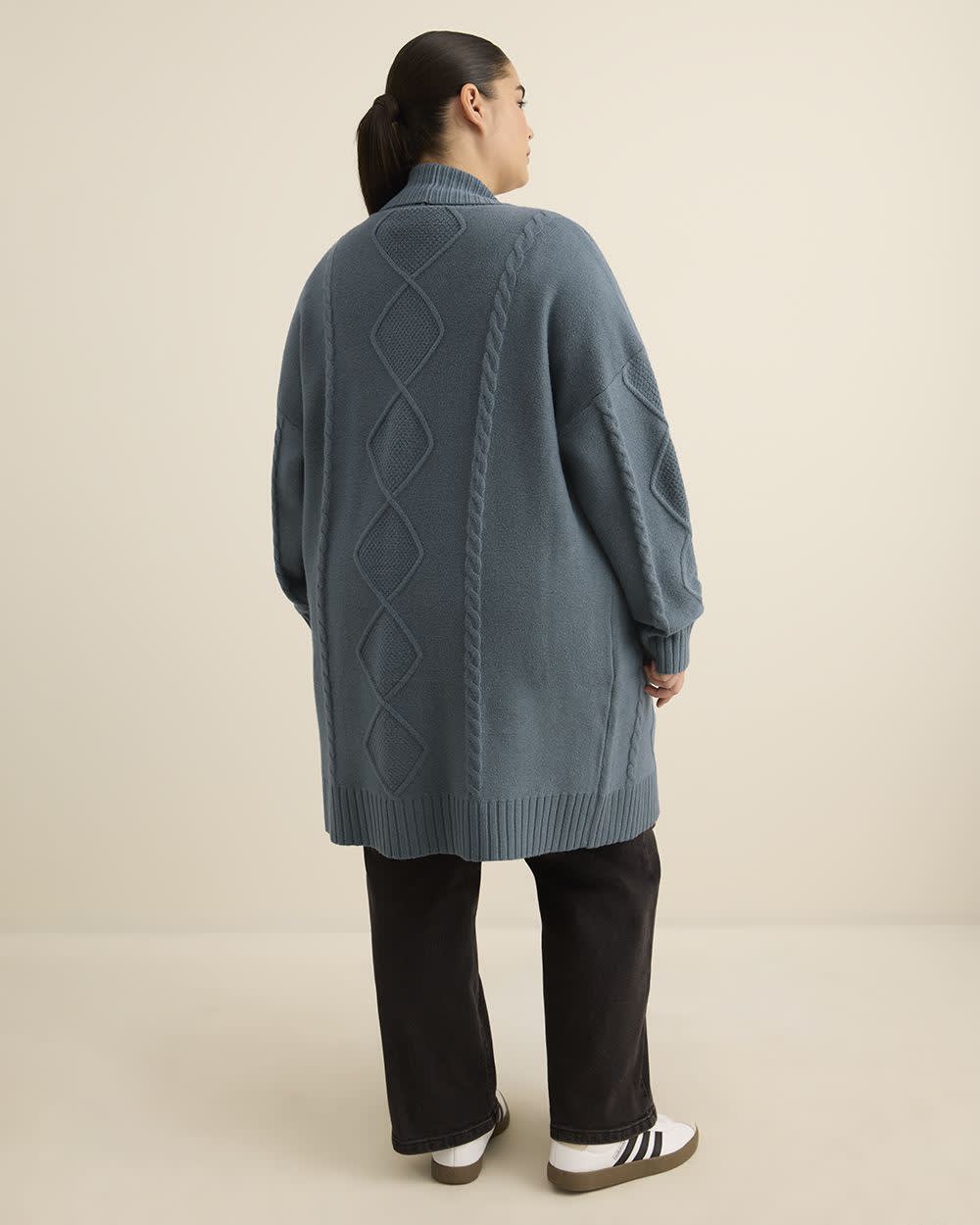 Tunic Sweater Cardigan with Cable Stitch Details Stormy weather 3 Tunic Sweater Cardigan with Cable Stitch Details Stormy weather