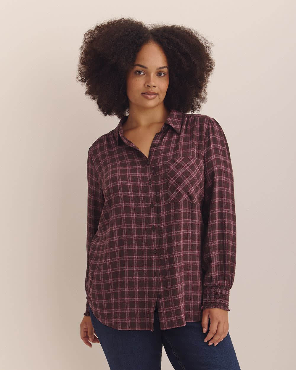 Plaid Long Buttoned-Down Shirt Chocolate Brown Plaid