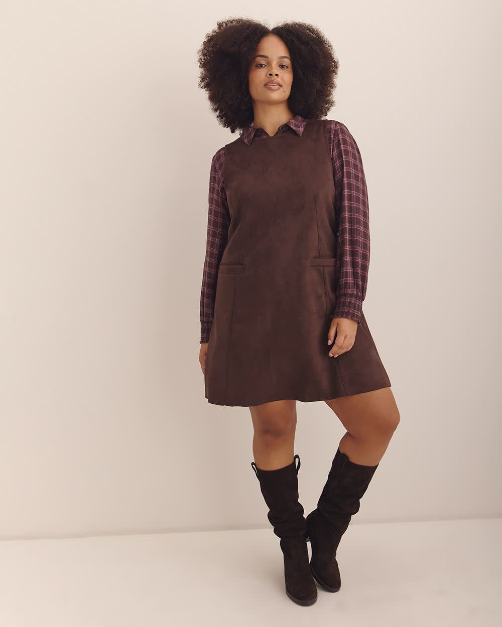 Plaid Long Buttoned-Down Shirt Chocolate Brown Plaid