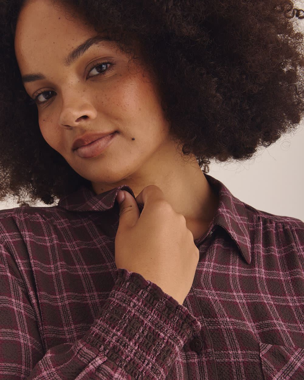 Plaid Long Buttoned-Down Shirt Chocolate Brown Plaid