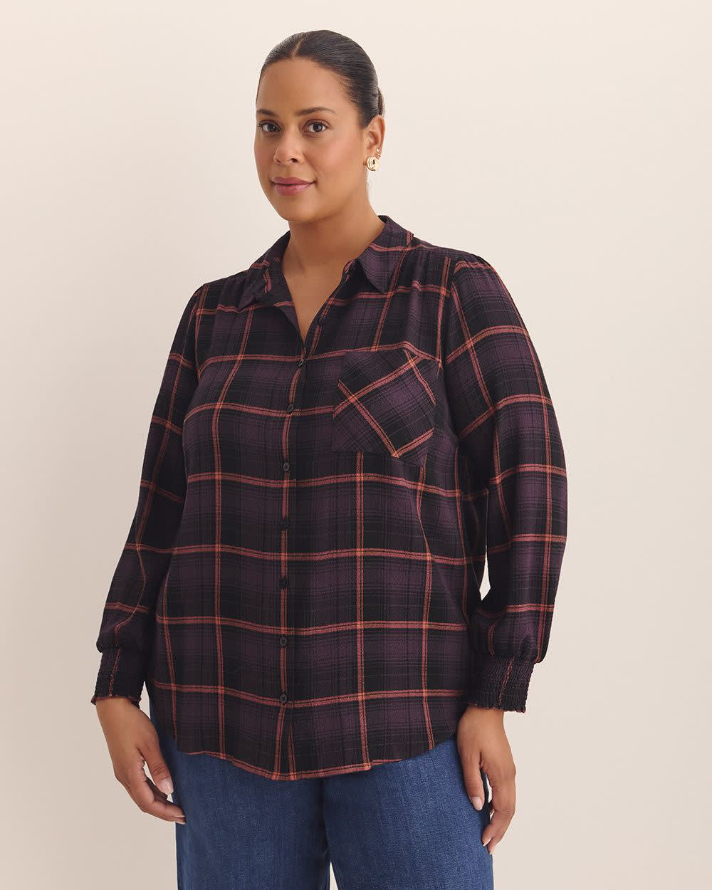 Plaid Long Buttoned-Down Shirt Plum perfect plaid