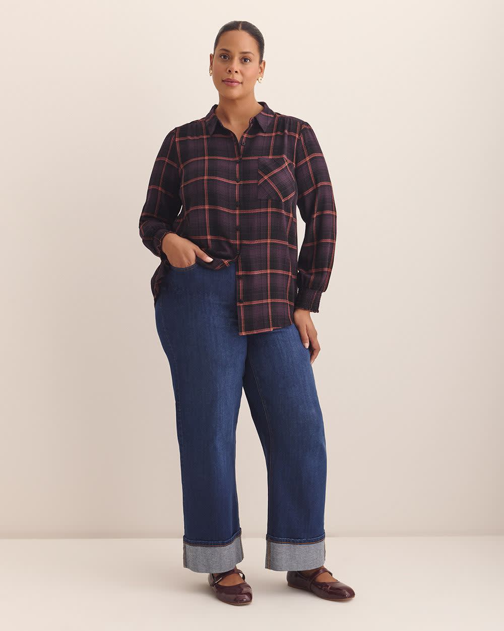 Plaid Long Buttoned-Down Shirt Plum perfect plaid