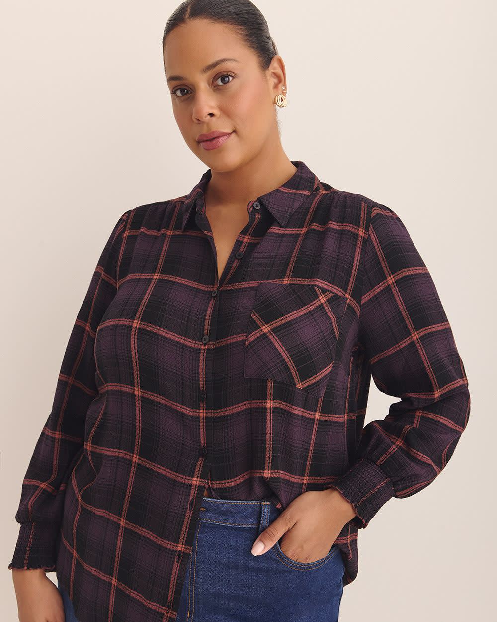 Plaid Long Buttoned-Down Shirt Plum perfect plaid
