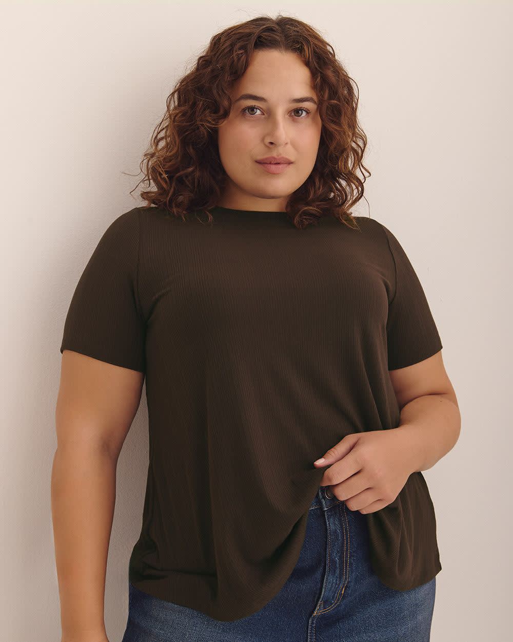 Ribbed Short-Sleeve Swing Top Coffee bean