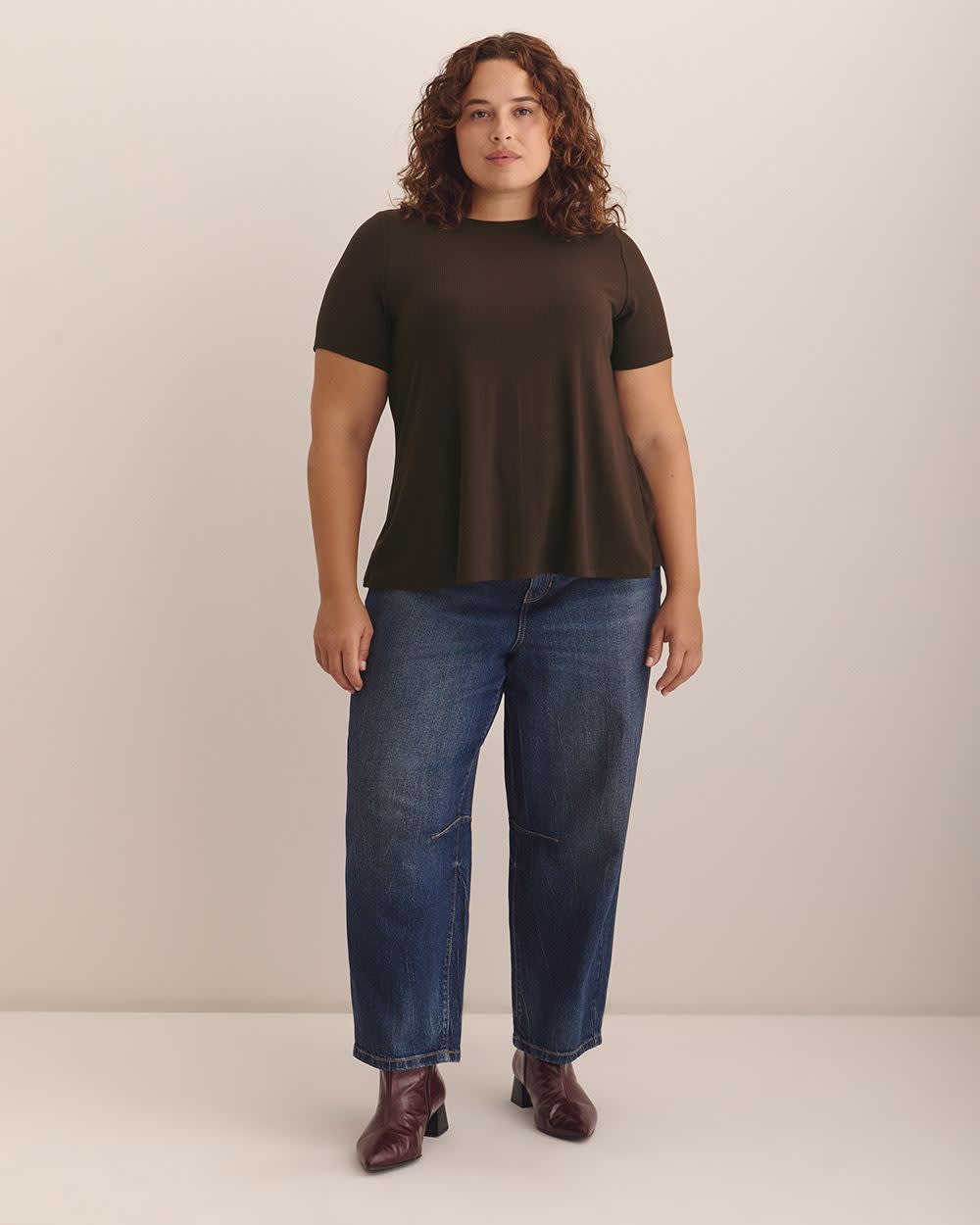 Ribbed Short-Sleeve Swing Top Coffee bean