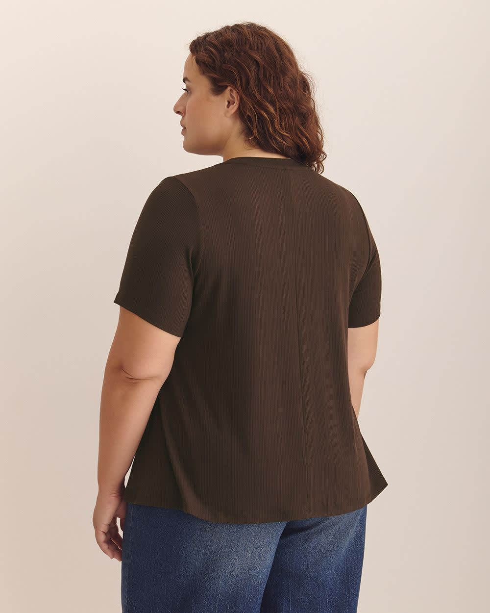 Ribbed Short-Sleeve Swing Top Coffee bean