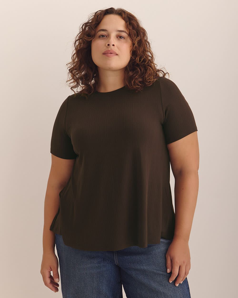 Ribbed Short-Sleeve Swing Top Coffee bean
