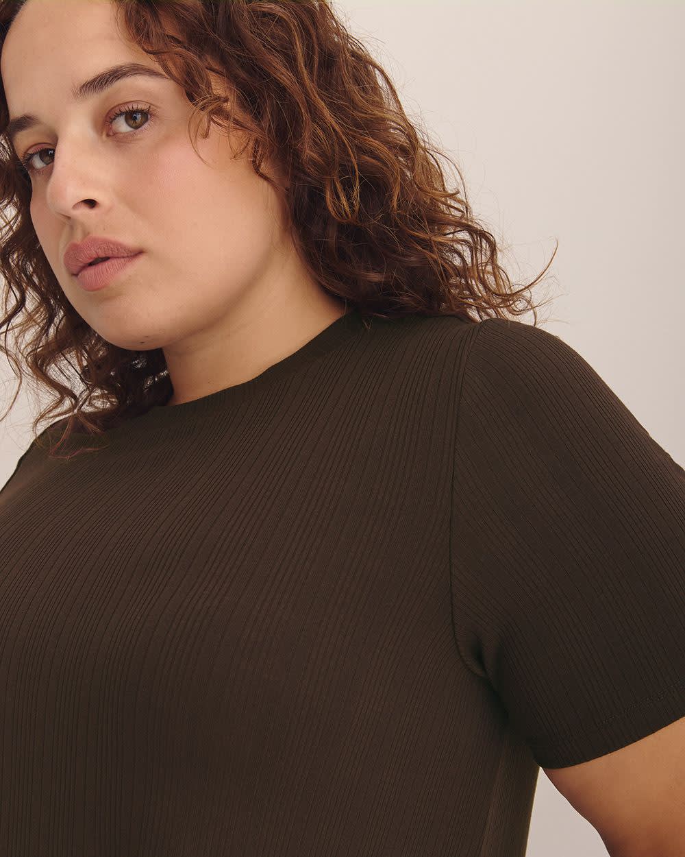 Ribbed Short-Sleeve Swing Top Coffee bean