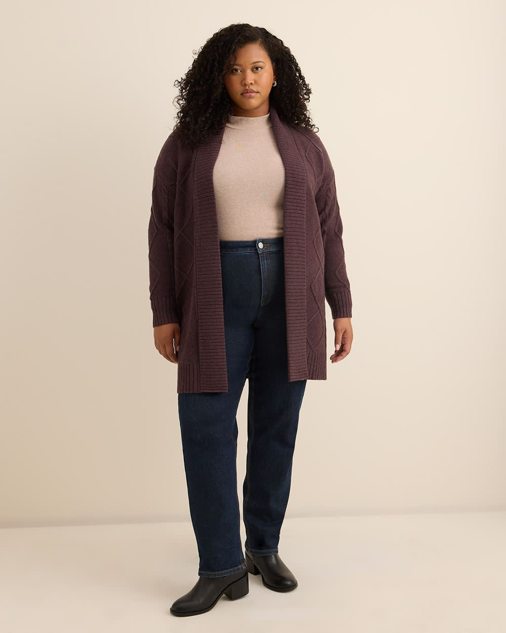 Tunic Sweater Cardigan with Cable Stitch Details Dark plum wine mix 2 Tunic Sweater Cardigan with Cable Stitch Details Dark plum wine mix